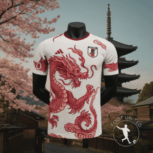 Maillot du Japon devant Pagode et Cerisiers Maillot de Foot Japon concept dragon rouge | Football Jersey Japon Concept Dragon Red