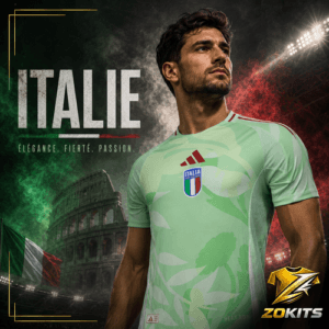 Maillot de foot Italie 2025 – Vert Botanique & Détails Tricolores | Football Jersey Italie 2025 – Green Botanique & Détails Tricolgoldes