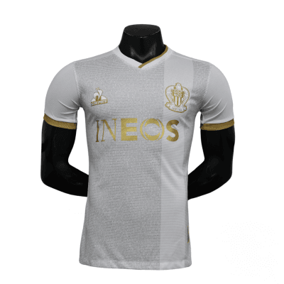 Maillot de foot OGC Nice blanc or édition élégante Ineos 2024 Maillot de foot OGC Nice blanc or édition élégante Ineos 2024 | Football Jersey Ogc Nice White Gold Édition Élégante Ineos 2024