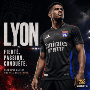 MAILLOT DE FOOT OLYPIQUE LYONNAI Maillot de foot Olympique Lyonnais 2023/2024 concept – Noir élégant | Football Jersey Olympique Lyonnais 2023/2024 Concept – Black Élégant