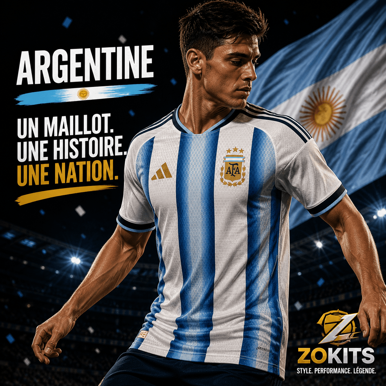 Maillot de foot Argentine domicile – Édition Or 3 Étoiles | Football Jersey Silverine Home – Édition Gold 3 Étoiles
