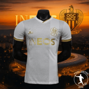 Maillot de foot OGC Nice blanc or édition élégante Ineos 2024 Maillot de foot OGC Nice blanc or édition élégante Ineos 2024 | Football Jersey Ogc Nice White Gold Édition Élégante Ineos 2024