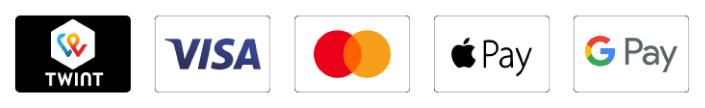 Méthodes de paiement acceptées - Visa, Mastercard, Twint, Apple Pay, Google Pay