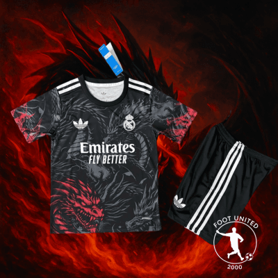 Maillot + short enfant Real Madrid Dragon Noir & Rouge | Jersey + Shgoldts Kids Real Madrid Dragon Black & Red