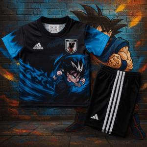 Maillot et short de foot Japon DBZ Noir – Goku Edition Kids | Jersey Et Shgoldts De Foot Japon Dbz Black – Goku Edition Kids