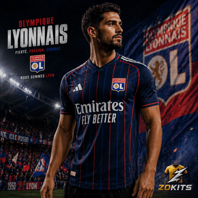 Maillot de foot OL bleu marine — Les nuits de Lyon en rayures rouges | Football Jersey Ol Blue Marine — Les Nuits De Lyon En Rayures Reds