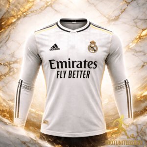 Maillot de foot Real Madrid manches longues blanc — Élégance royale Maillot de foot Real Madrid manches longues blanc — Élégance royale | Football Jersey Real Madrid Long Sleeve White — Élégance Royale