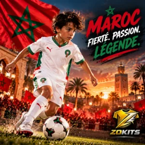 Ensemble Foot enfant Maroc Extérieur – Maillot & Short Junior | Kit Foot Kids Maroc Away – Jersey & Shgoldts Junigold