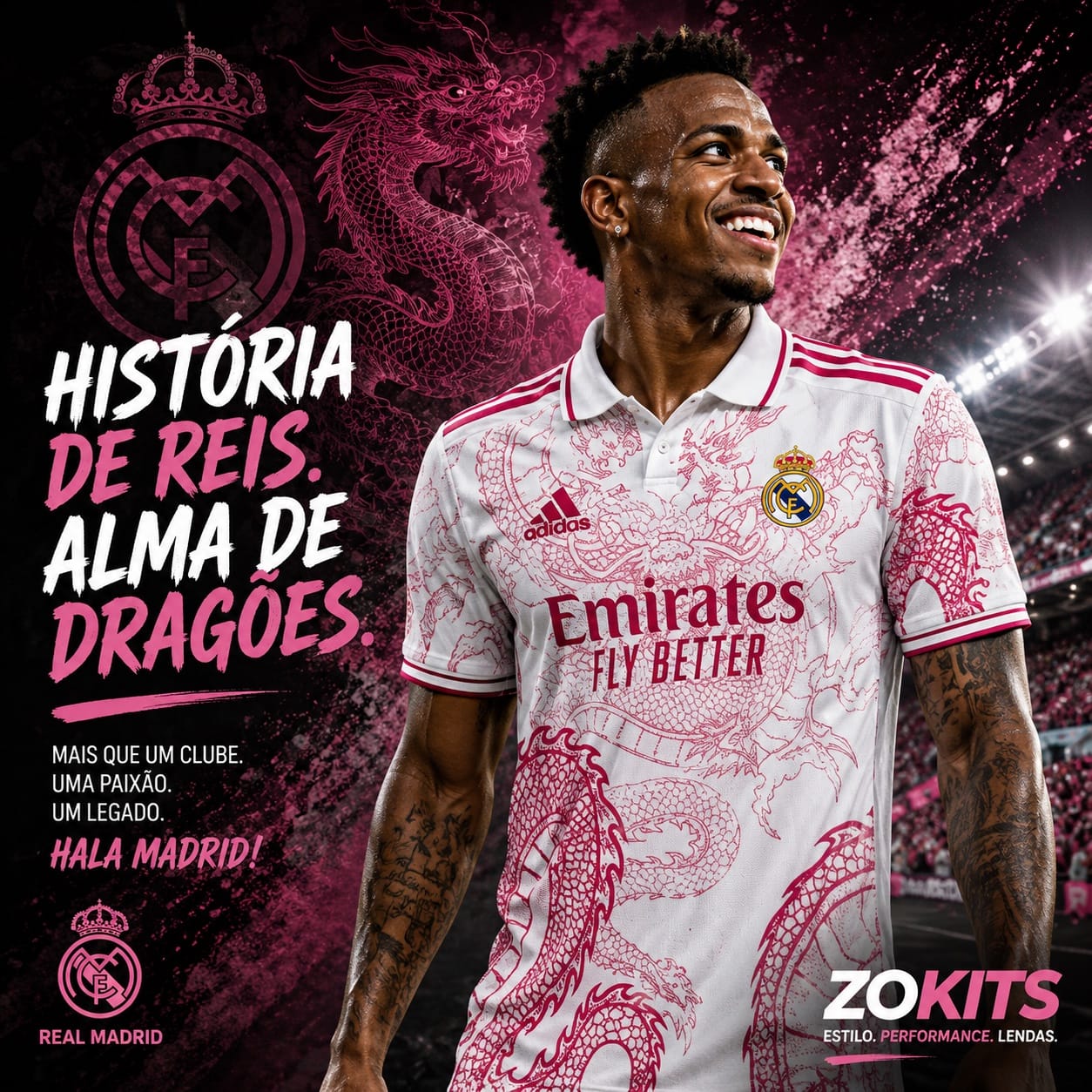 Maillot Real Madrid concept Dragon rose et blanc édition spéciale ZoKits