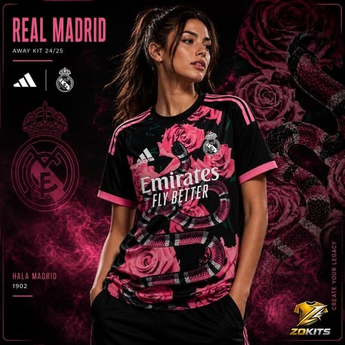 Maillot Real Madrid concept Roses Serpent away 24 25 femme zoom ZoKits