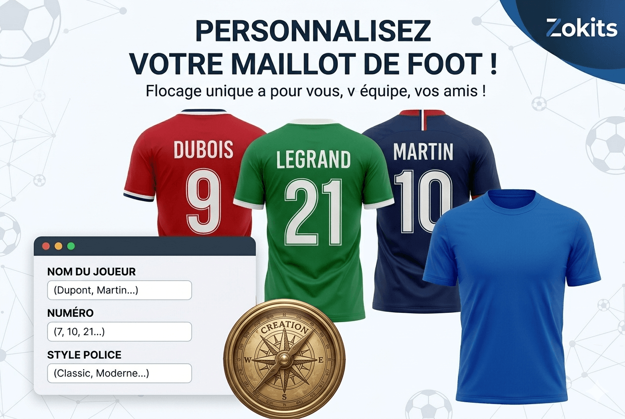 Exemple de maillot de foot personnalisé avec flocage nom et numéro Zokits