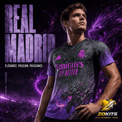 Maillot de foot Real Madrid noir & Violet dragon spéciale | Football Jersey Real Madrid Black & Purple Dragon Special Editione