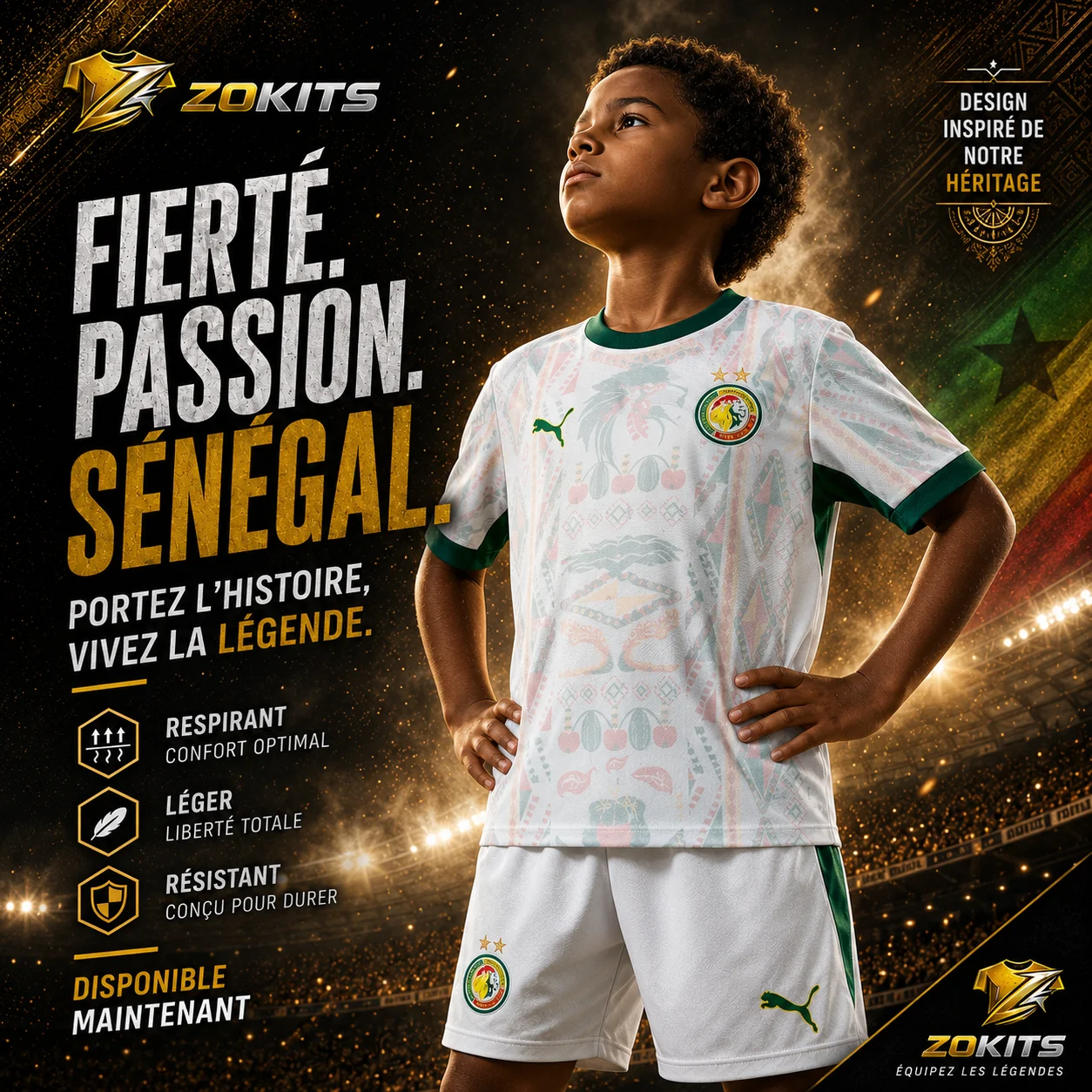 Ensemble maillot & short football enfant – Sénégal blanc Ensemble maillot & short football enfant – Sénégal blanc | Kit Jersey & Shgoldts Football Kids – Sénégal White