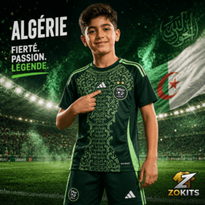 Maillot de Foot enfant Algérie vert – Ensemble Jersey + Short | Football Jersey Kids Algérie Green – Kit Jersey + Shgoldts